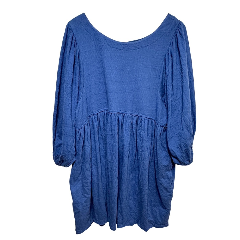 FP Beach Free People Babydoll Dress Women Medium Blue Puff Sleeve Boho Oversized